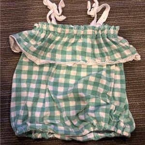 Jessica Simpson Green and White Checkered Bodysuit